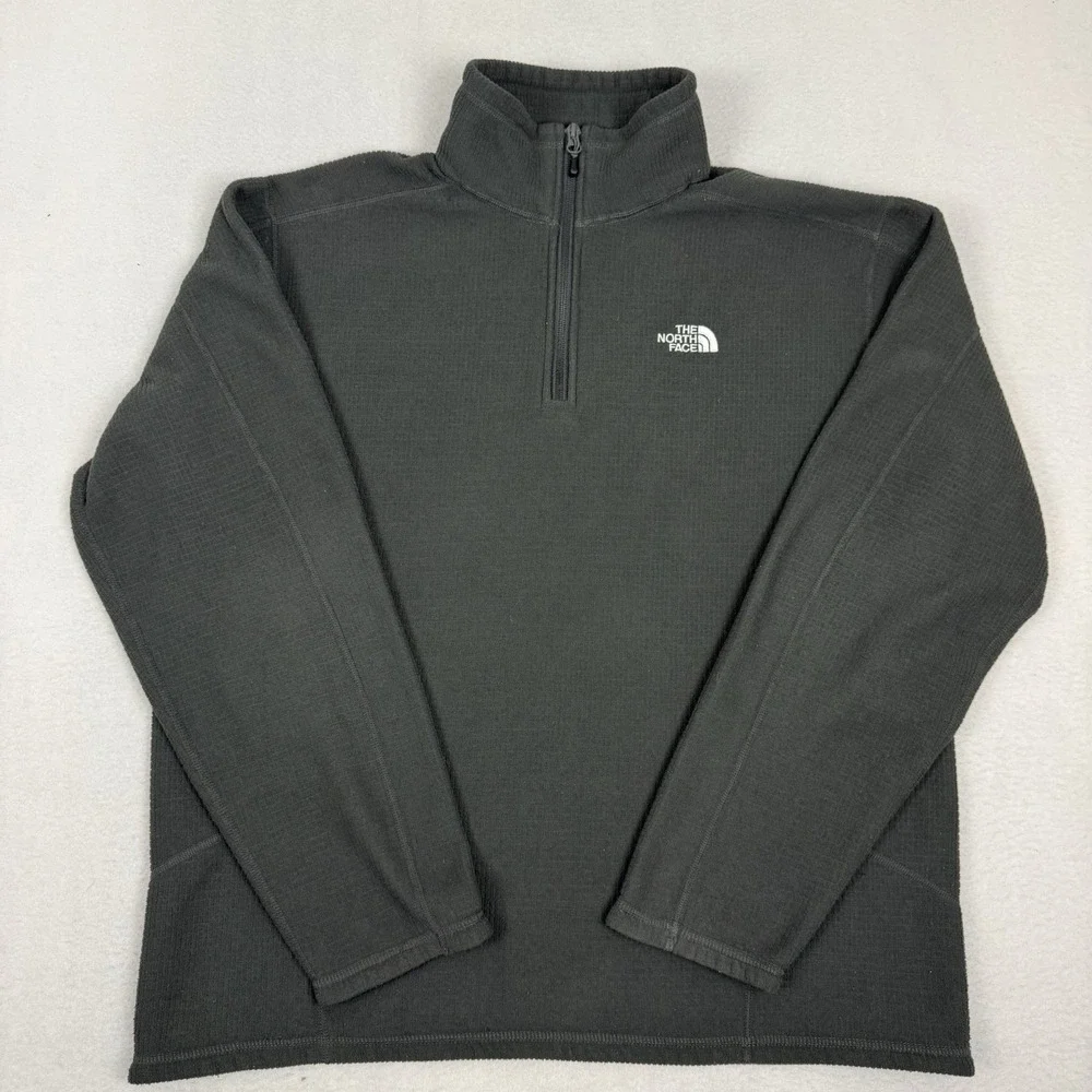 The North Face Mens Large 1/4 Zip Grid Fleece‎ Pullover Green Waffle Knit A32S